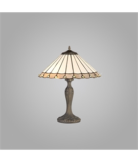 Solana 2 Light Curved Table Lamp E27 With 40cm Tiffany Shade, Grey-Cream-Crystal-Aged Antique Brass