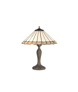 Solana 2 Light Curved Table Lamp E27 With 40cm Tiffany Shade, Grey-Cream-Crystal-Aged Antique Brass