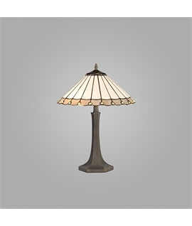 Solana 2 Light Octagonal Table Lamp E27 With 40cm Tiffany Shade, Grey-Cream-Crystal-Aged Antique Brass
