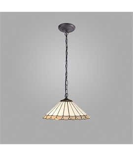 Solana 1 Light Downlighter Pendant E27 With 40cm Tiffany Shade, Grey-Cream-Crystal-Aged Antique Brass