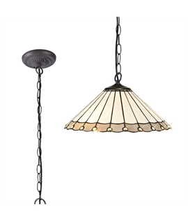 Solana 1 Light Downlighter Pendant E27 With 40cm Tiffany Shade, Grey-Cream-Crystal-Aged Antique Brass