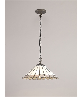 Solana 3 Light Downlighter Pendant E27 With 40cm Tiffany Shade, Grey-Cream-Crystal-Aged Antique Brass