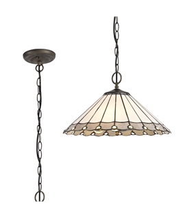 Solana 3 Light Downlighter Pendant E27 With 40cm Tiffany Shade, Grey-Cream-Crystal-Aged Antique Brass