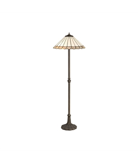 Solana 2 Light Leaf Design Floor Lamp E27 With 40cm Tiffany Shade, Grey-Cream-Crystal-Aged Antique Brass