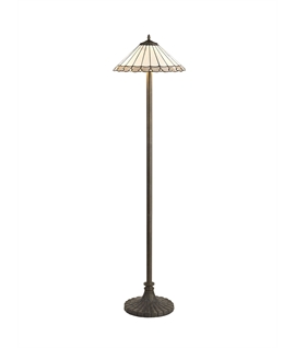 Solana 2 Light Stepped Design Floor Lamp E27 With 40cm Tiffany Shade, Grey-Cream-Crystal-Aged Antique Brass