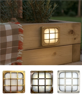 Solid Brass Square Bulkhead Light with Opal Glass – IP64 Semi-Recessed 