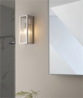 Art Deco Boxed Frame Wall Light - Chrome & Clear Ribbed Glass