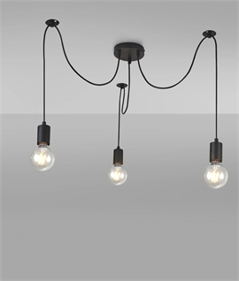 Black 3 Flex Spider Pendant - Off-Set Flexes from Ceiling Rose