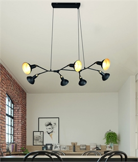 Black Linear Hanging Bar Pendant with 7 Adjustable Shades