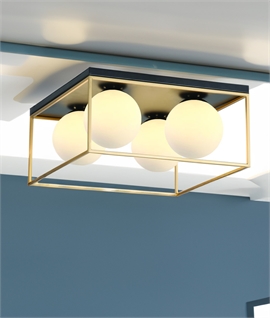 Flush Mounted Brass Box with Opal Glass Globes