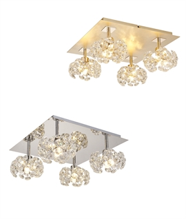 Square Flush Ceiling Light with 4 Crystal Shades