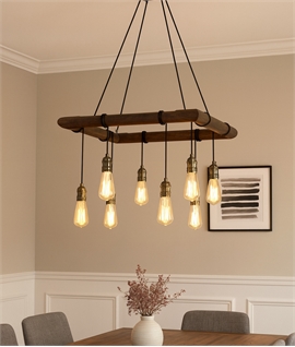 Square Frame Pendant with 8 Oak & Antique Brass Flexes