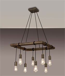 Square Wood Pendant with 8 Oak & Antique Brass Flexes