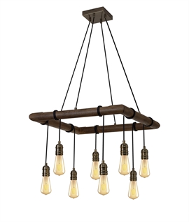Square Wood Pendant with 8 Oak & Antique Brass Flexes