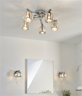 Bathroom Safe IP44 Semi-Flush Crystal & Chrome 5 Arm Ceiling Light