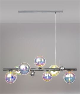 Linear Trapeze Chrome Pendant with Iridescent Glass Shades