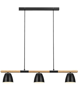 Ash Wood Linear Pendant with Black Shades