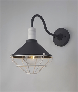 Swan Neck White & Anthracite Caged Wall Light - IP65 Rated