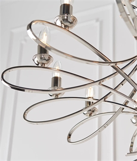 Contemporary Polished Nickel 12 Arm Art Nouveau Chandelier