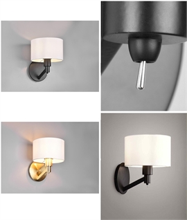 Contemporary Bedside Wall Light & White Fabric Shade for Home or Hotel Rooms
