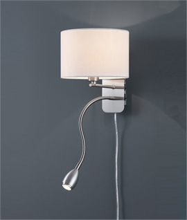 Satin Nickel Shaded Bedside Light with LED Arm - 4 Shade Options