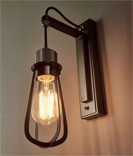 Industrial Style Caged Lamp Wall Light - Black Chrome