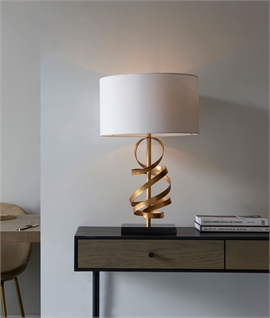 Gold Leaf Swirl Table Lamp with Marble Base & White Shade