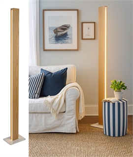 Modern Tall and Slim LED Floor Lamp - Oak Vaneer