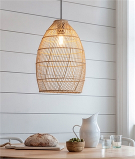 Tall Boho Style Natural Rattan Shade - Non-Electric