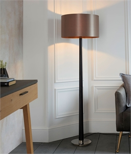 Dark Wood Floor Lamp with Mink Fabric Shade
