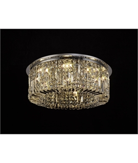 Teo 65cm Round Flush Chandelier, 8 Light E14, Polished Chrome-Crystal