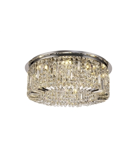 Teo 65cm Round Flush Chandelier, 8 Light E14, Polished Chrome-Crystal