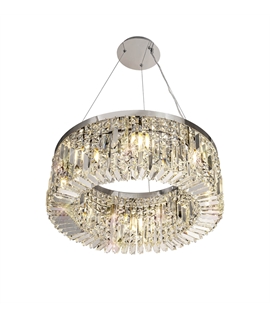 Teo 60cm Round Pendant Chandelier, 8 Light E14, Polished Chrome-Crystal