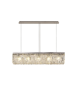 Teo 102x9cm Linear Pendant Chandelier, 5 Light E14, Polished Chrome-Crystal