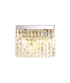 Teo 29x13cm Rectangular Small Wall Lamp, 2 Light E14, Polished Chrome-Crystal