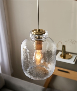 Textured Glass Shade and Antique Brass Pendant 