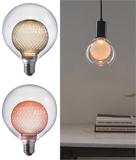 E27 125mm 3w Globe Lamp - Inner Faceted Globe in Pink or Grey