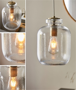 Textured Glass Shade and Antique Brass Pendant 