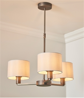 Bronze 3 or 5 Light Pendant with White Fabric Shades