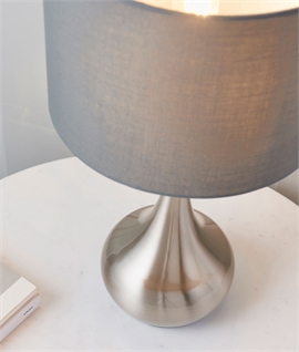 Satin Nickel & Grey Shaded Touch Operated Table Lamp 
