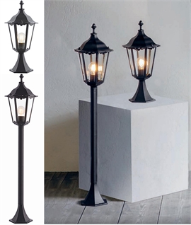 Traditional Ornate Matt Black Exterior Bollard Light - 2 Sizes