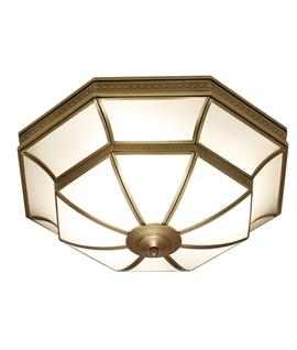Traditional Glass and Embossed Brass Ceiling Light