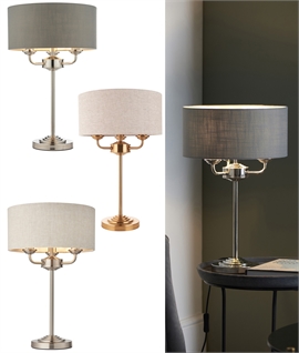 Traditional 3 Arm Table Lamp With Fabric Drum Shade