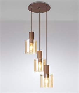 Cluster Triple Amber Glass Shade Pendant Light