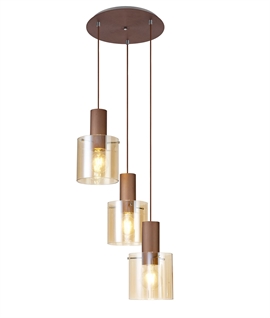 Cluster Triple Amber Glass Shade Pendant Light