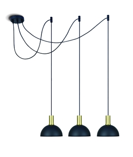 Triple Black and Brushed Brass Pendant Light