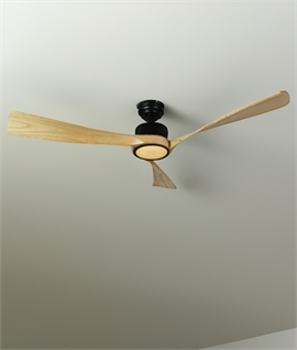 Black Rod and Triple Light Wood Bladed Ceiling Fan 