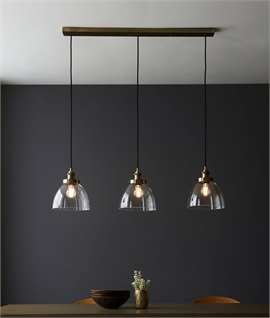 Clear Glass 3 Light Bar Pendant in Antique Brass 