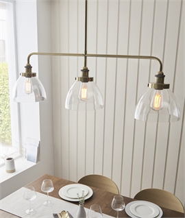 Linear Antique Brass Bar Pendant with Triple Glass Shades