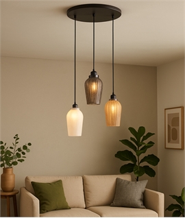 Triple Glass Shade Cluster Pendant - Pressed Glass in Woven Willow Design